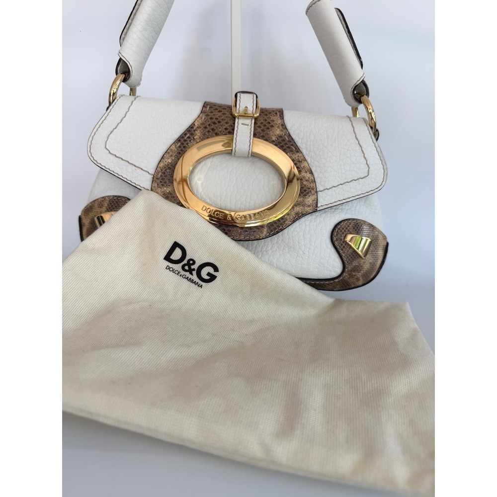Dolce & Gabbana Vintage Y2K D-Ring Shoulder Bag White Leather & Python - Picture 13 of 13